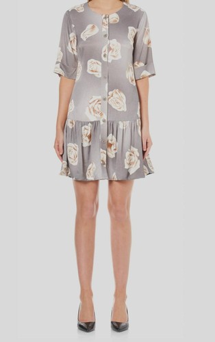 $798 Boutique Moschino Women's Gray Printed Button Up Shift Dress Size 4