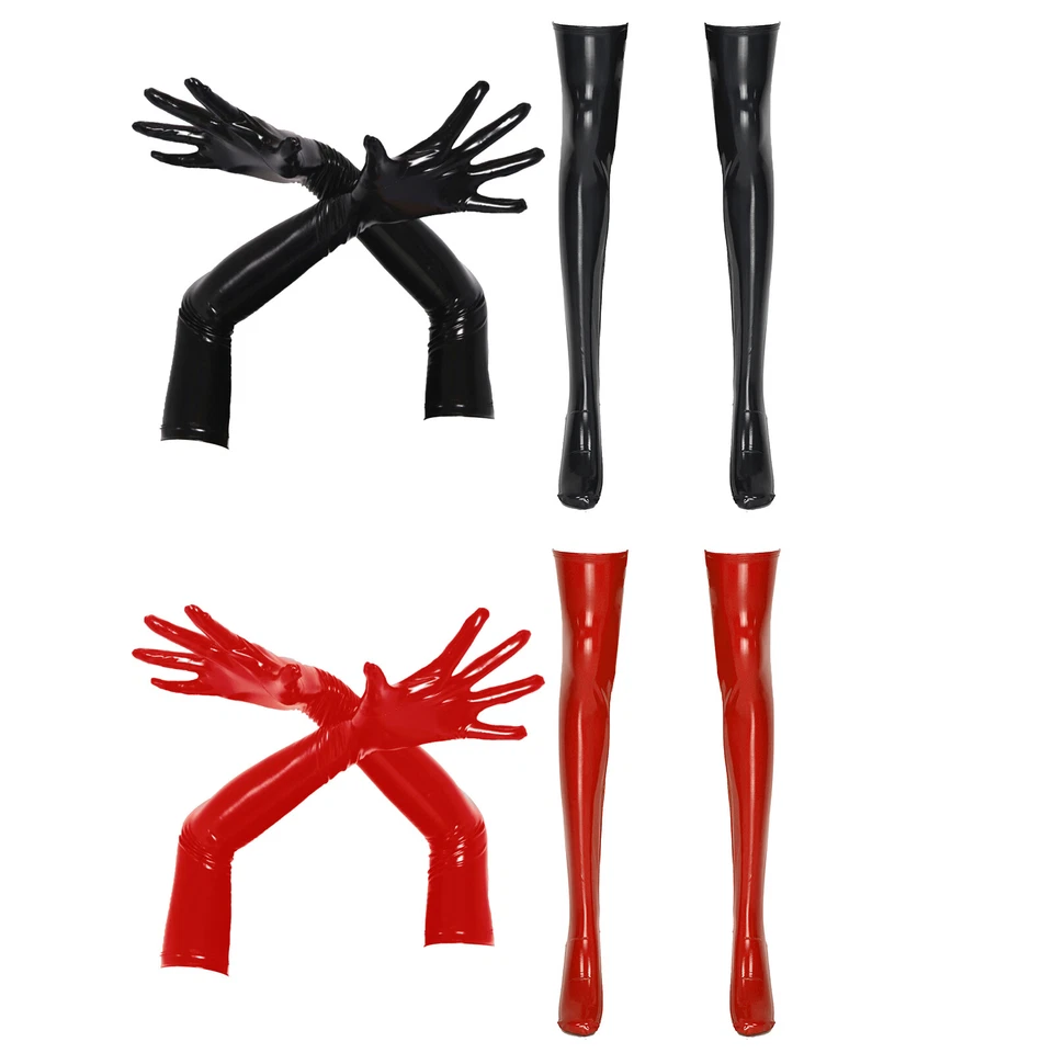 Mujeres Sexy Guantes Largos de Látex Imitación Cuero Medias hasta el Muslo Juegos con disfraces Foto 1 de 1