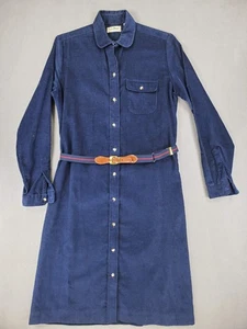 Vintage 90er L.L. Bean Cord Hemdkleid Langarm Marine Größe 10 USA mit Gürtel - Bild 1 von 5