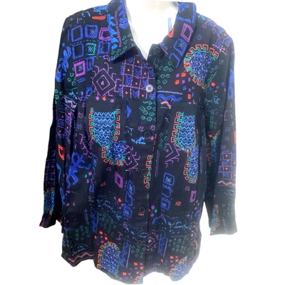 LIZ & ME Women's Canvas Cotton Jacket Geometric Beaded Multicolor Size 1X NWOT - Image 1 of 4