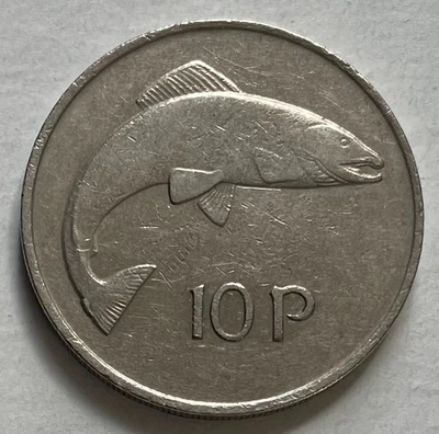 Ireland 10 Pence 1980 - Salmon Fish & Gaelic Harp (large type) - Image 1 of 3