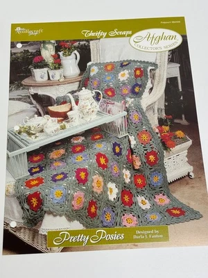 Pretty Posies Thrifty Scraps Afghan Crochet Pattern Card Needlecraft Shop - Image 1 of 4