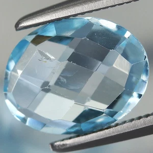 2.27ct t.w 9.2x7.1mm Oval Checkerboard Cut🍍Natural Sky Blue Topaz, Brazil Gemst - Picture 1 of 4