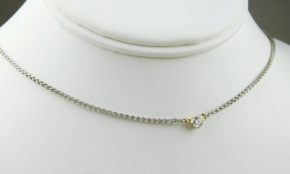 Collar de cadena gargantilla de diamantes solitario de oro multicolor de 18 k ~ 4,2 mm 16,25" B6014 Foto 1 de 4