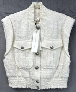 Chaleco Top Veronica Barba Para Mujer Mediano Anastasia Patrón Tweed Boucle Blanco Nuevo con Etiquetas - Imagen 1 de 24