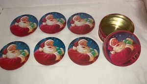 Sottobicchieri Babbo Natale Natalizi con Schienale in Sughero in Contenitore di Latta di Metallo - Set di 6 - Foto 1 di 7