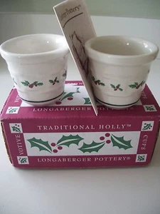 Longaberger Traditional Holly Pottery Set of 2 Votive Cups - Picture 1 of 5