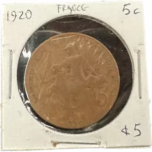 France 5 Centimes 1920 Coin - Picture 1 of 2
