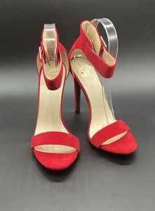 Delicious Women’s Red Canter Faux Suede Buckle Ankle Strap Stiletto Sz. 7.5M NEW - Picture 1 of 12
