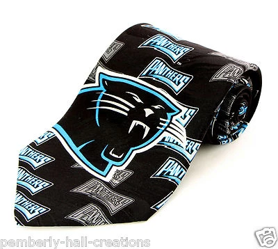 Corbata de seda para hombre Carolina Panthers con licencia NFL fútbol americano deportes corbata negra  Foto 1 de 4