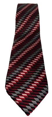 Umo Lorenzo 100% Silk Necktie Geometric Black Red Silver - Image 1 of 4