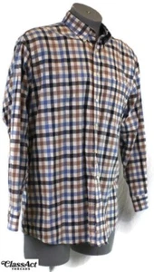 Camicia Jos A Bank Executive uomo blu a quadri manica lunga con bottoni cotone taglia L - Foto 1 di 5