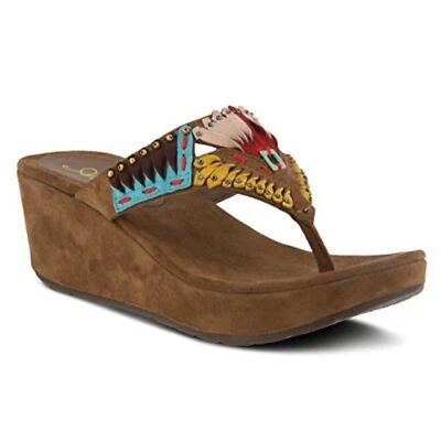 NEW Azura by Spring Step Headress Brown Suede Wedge Sandals Size 41 (US 9.5-10) - Image 1 of 4