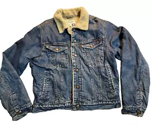 Vintage Sherpa Lined Denim jacket Coat Trucker Mens Size Large Snap Ranch - Picture 1 of 9
