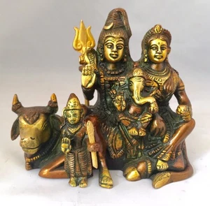 Brass Shiva Parivar Family Parvati Ganesha Nandi Kartik Hindu Gods HEAVY Statues - Picture 1 of 10