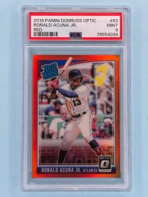 Ronald Acuna Jr. RC 2018 panini optic #63 Red Rated Rookie Holo Prizm /99 PSA 9 Foto 1 de 3