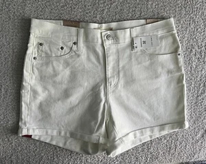 Levi’s Jean Shorts Women’s Sz 32 White Mid Length Cuffs Stretch Mid Rise - Picture 1 of 14