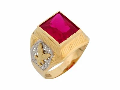 Anillo de águila patriótica rubí simulado oro dos tonos 10k o 14k para hombre Foto 1 de 4