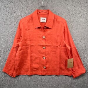 Soludos Linen Chore Jacket Womens Large Orange Long Sleeve Lightweight Shirt NEW