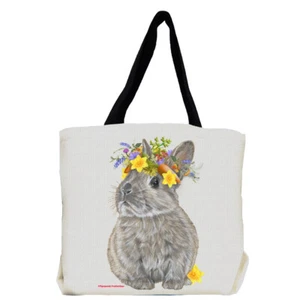 Bunny Dwarf Grey Rabbit with Flowers Tote Bag - Picture 1 of 1