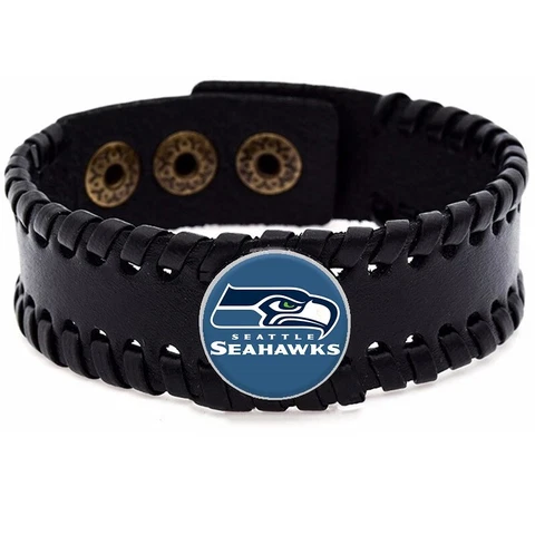 Seattle Seahawks Mens Womens Adjustable Black Leather Bracelet Jewelry Gift D8 Cover