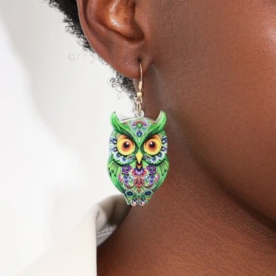 Pendientes Largos Búho Pájaro Espíritu Hoot Ojos Grandes Mujeres Naturaleza Boho Joyería Cósmica Arte Foto 1 de 4