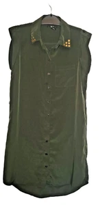 BCX Olive Green Button Down Cuffed Short Sleeves Shirt Dress Size M - Picture 1 of 7