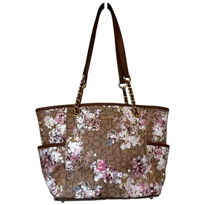 Calvin Klein Signature Hayden Floral CK Logo Satchel Tote Bag Chain Handles - Image 1 of 4