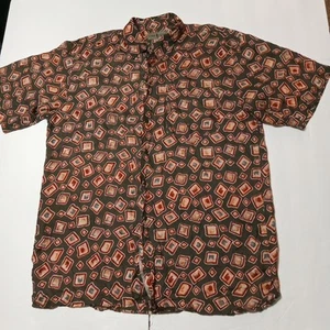 Robert Stock 100% Silk Shirt XL Button Up Brown Geometrical - Picture 1 of 8