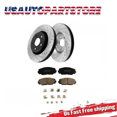For 2009 - 2019 Toyota Corolla Matrix Vibe xD Front Drilled Rotors Brakes Pads - Изображение 1 из 4