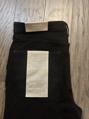 Jean recto Everlane The Relaxed 32 x 32 uniforme negro algodón elástico alto nuevo Foto 1 de 4
