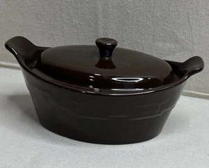 Longaberger kleine ovale Kasserolle + Deckel schokobraun neu glasierte Keramik - Bild 1 von 11