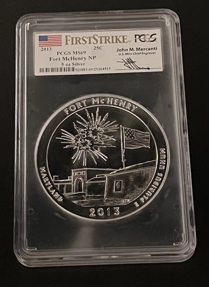 2013 Fort McHenry NP 5oz First Strike MS69 Mercanti Signed - Image 1 of 2