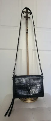 Rebecca Minkoff Mini MAC Black Croc Embossed Leather Crossbody Bag Chain Studded - Image 1 of 4