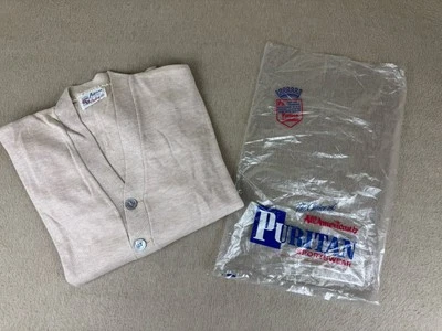 Cardigã suéter vintage anos 60 anos 70 puritano esportivo bronzeado Orlon tamanho 42 novo na embalagem vovô - Imagem 1 de 4