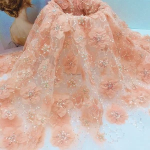 1M 130cm Largeur Sequin Paillettes Tissu Perlé Floral Maille Brillant pour Robe - Picture 1 of 14