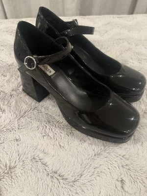 Tacones gruesos Steve Madden Tiffane plataforma charol negro Mary Jane’s talla 10 Foto 1 de 4