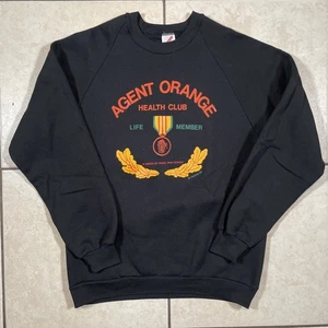 Vintage Health Club Sweatshirt Agent Orange Large Military USA 50/50 Black 90s - Picture 1 of 10