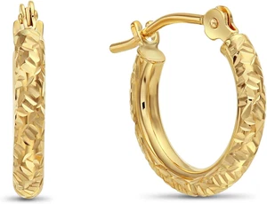 14K Gold handgraviert Diamantschliff runde Creolen, (0,5 Zoll Durchmesser) - Bild 1 von 12