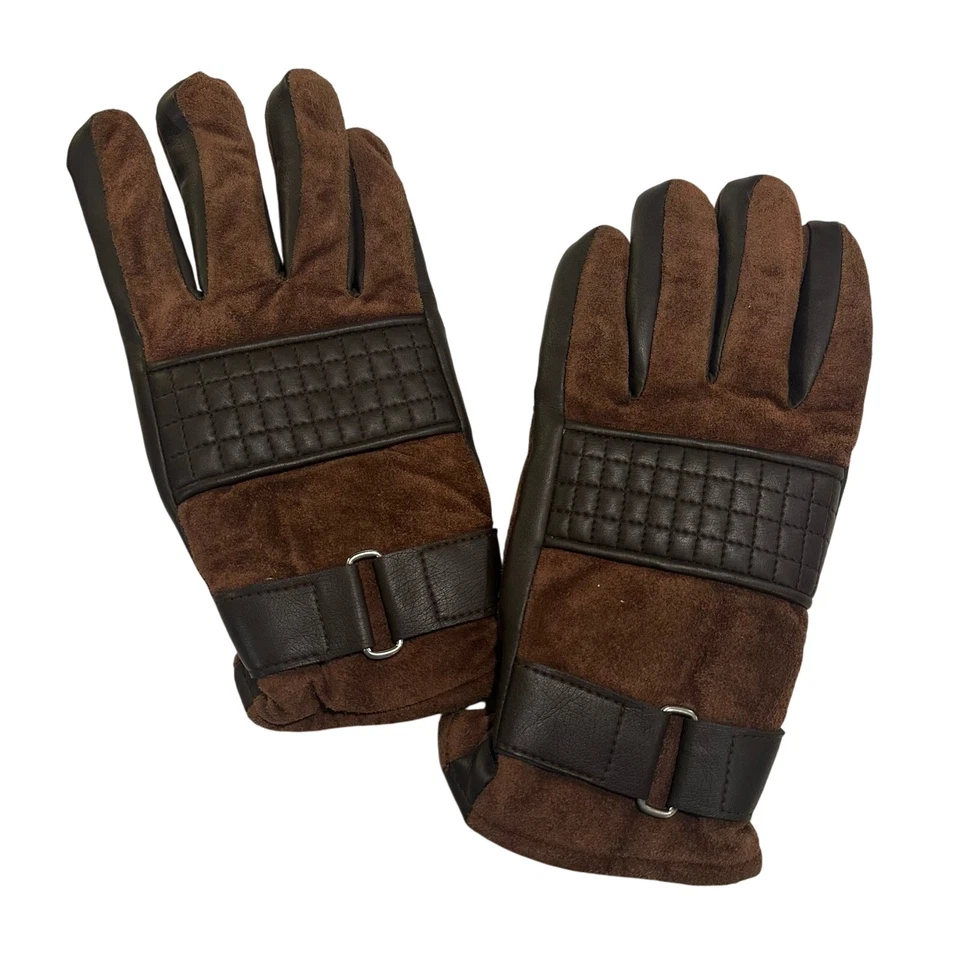 Guantes arnés acolchados vintage de cuero genuino gamuza marrón para hombre invierno esquí grandes Foto 1 de 4