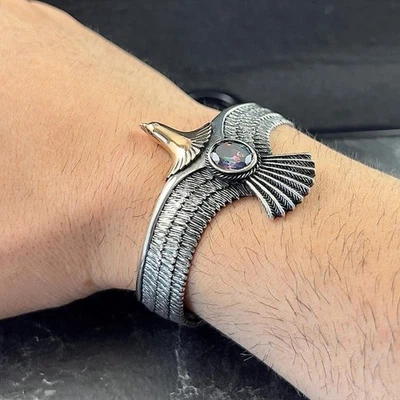 Brazalete brazalete águila joyería plata esterlina 925 hecha a mano con gema de topacio místico Foto 1 de 4