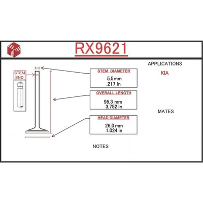 ITM Engine Components RX9621 Válvula de escape del motor para 03-05 Kia Rio Foto 1 de 4