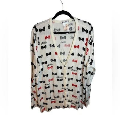 Disney Parks Minnie Bow Patterned Cardigan Sweater Women's Size Xxl - Image 1 of 4