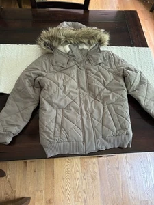 Abercrombie & Fitch Kids Size 15/16 Black Hooded Puffer Jacket Coat Sherpa Lined - Picture 1 of 11