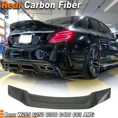 Labio alerón trasero de carbono real para Mercedes Benz W205 C200 C43 C63 2015-2021 Foto 1 de 4