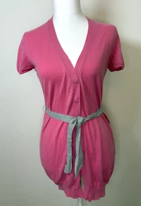 Vintage Brunello Cucinelli Knit Short Sleeve Belted Cardigan M Pink Made Italy - Picture 1 of 13