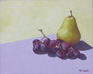 Impresión de cocina de bodegones de pera y uvas-pintura de alimentos-obra de arte de comedor-púrpura - Imagen 1 de 2