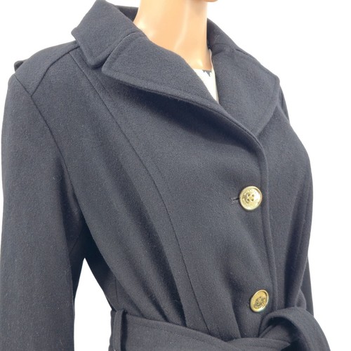 Cappotto donna Michael Kors nero misto lana con cappuccio e cintura Medium
