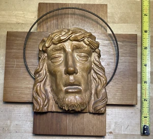 Holz Jesus Gesicht handgeschnitzt Wandbehang RAR Handarbeit Plakette - Bild 1 von 7