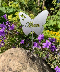 MUM Memorial Mariposa Acero Placa Tributo Pico Estaca Junto a la Tumba Recuerdo - Imagen 1 de 4